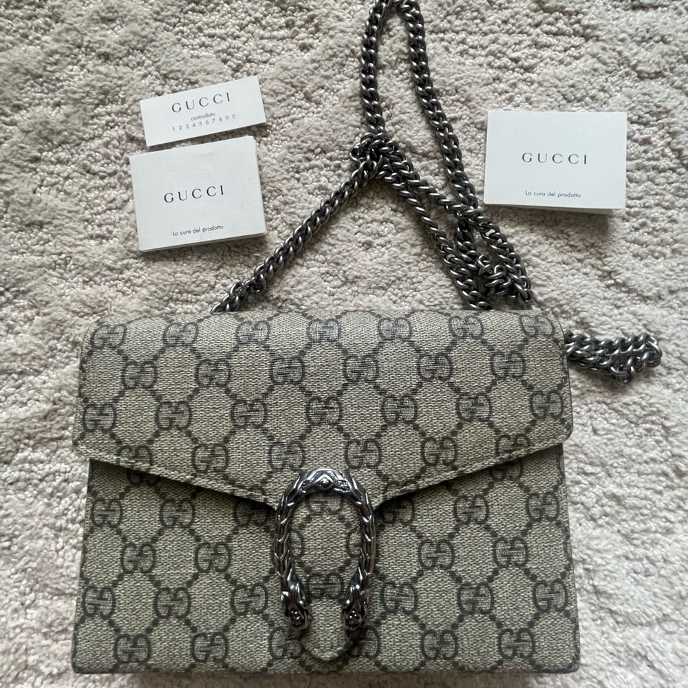 Gucci Dionysus Beige and Brown Chain Wallet with Red Trim AUTHENTIC